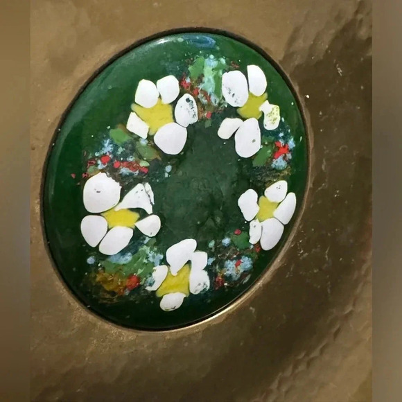 Vintage Brass MCM Decorative Plate Wall Hanging Dish Handpainted Ceramic - Picture 5 of 8